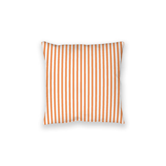 White Spun Polyester Floor Pillow, Thin Orange Bars on Top, White Bottom, 28 x 28 inches