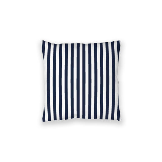 White Spun Polyester Floor Pillow, Bold Navy Blue Bars on Top, White Bottom, 28 x 28 inches