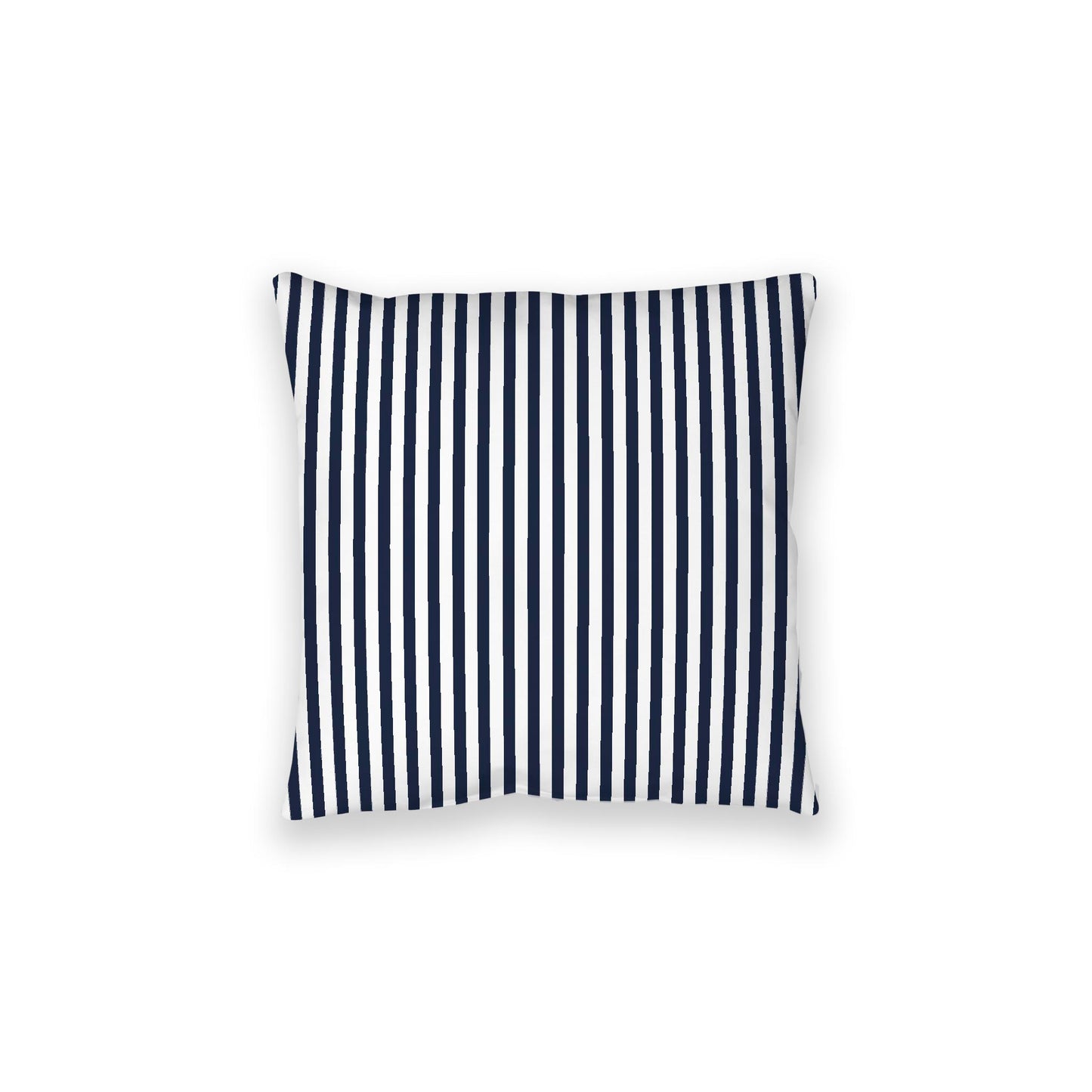 White Spun Polyester Floor Pillow, Thin Navy Blue Bars on Top, White Bottom, 28 x 28 inches