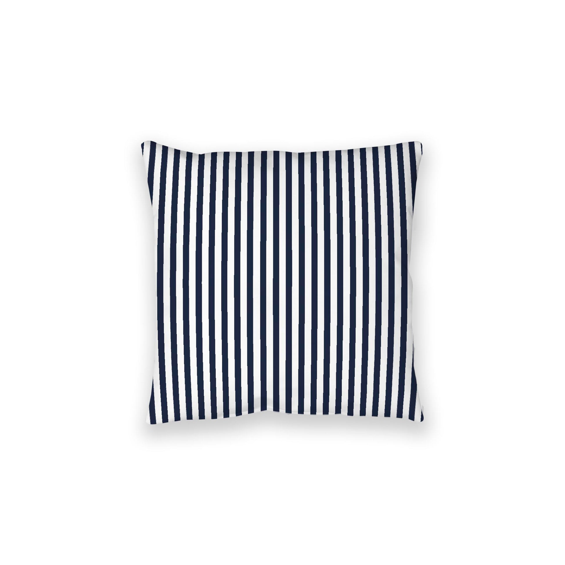 White Spun Polyester Floor Pillow, Thin Navy Blue Bars on Top, White Bottom, 28 x 28 inches