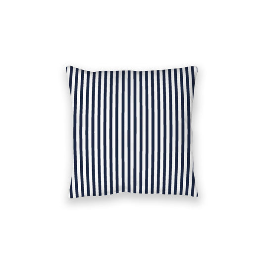 White Spun Polyester Floor Pillow, Thin Navy Blue Bars on Top, White Bottom, 28 x 28 inches