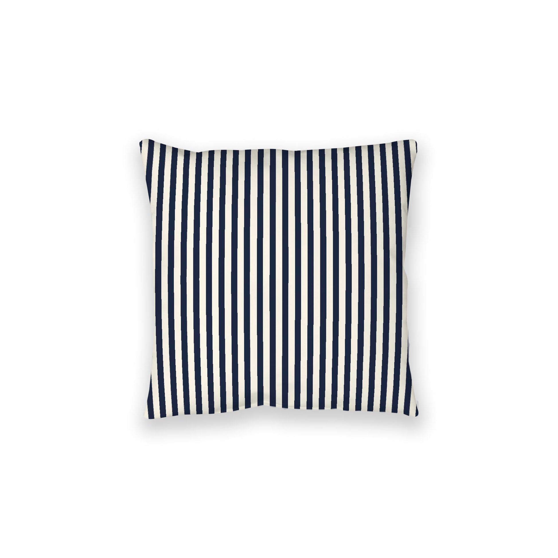 Pale Cream Spun Polyester Floor Pillow, Thin Navy Blue Bars on Top, Pale Cream Bottom, 28 x 28 inches
