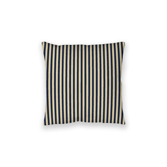 Desert Sand Spun Polyester Floor Pillow, Thin Navy Blue Bars on Top, Desert Sand Bottom, 28 x 28 inches