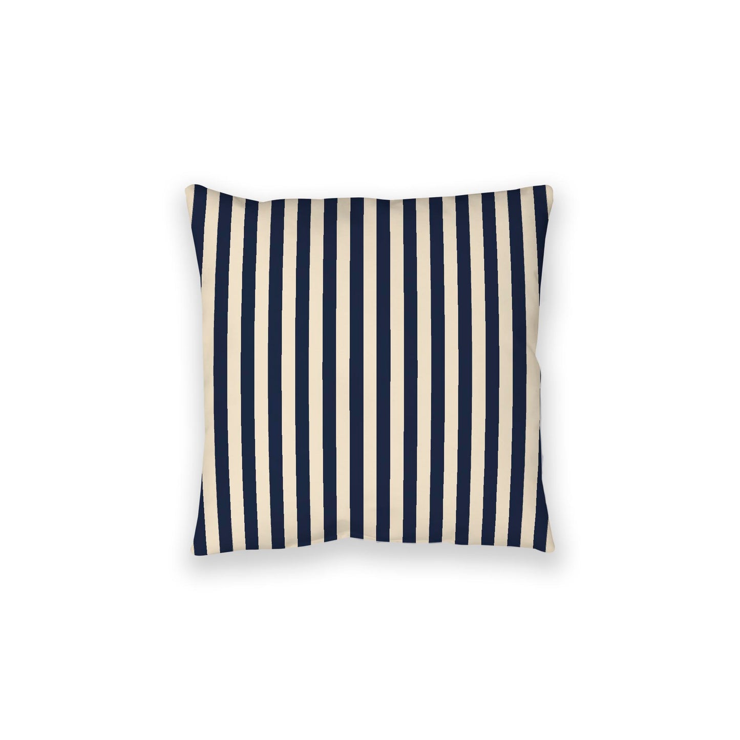 Beige Spun Polyester Floor Pillow, Bold Navy Blue Bars on Top, Beige Bottom, 28 x 28 inches