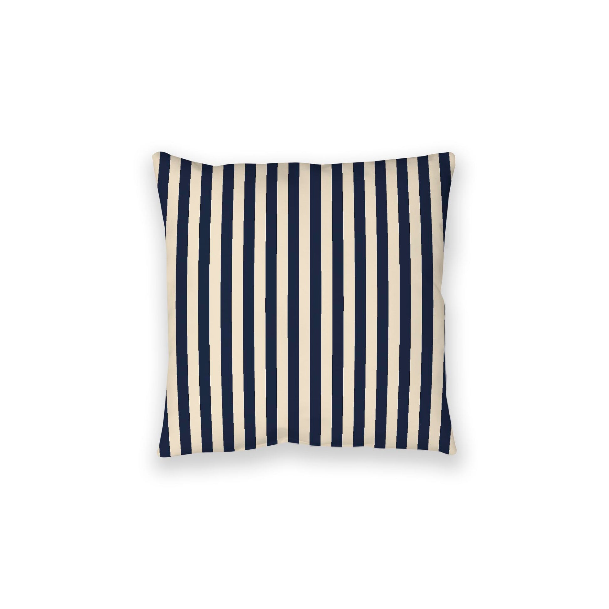 Beige Spun Polyester Floor Pillow, Bold Navy Blue Bars on Top, Beige Bottom, 28 x 28 inches