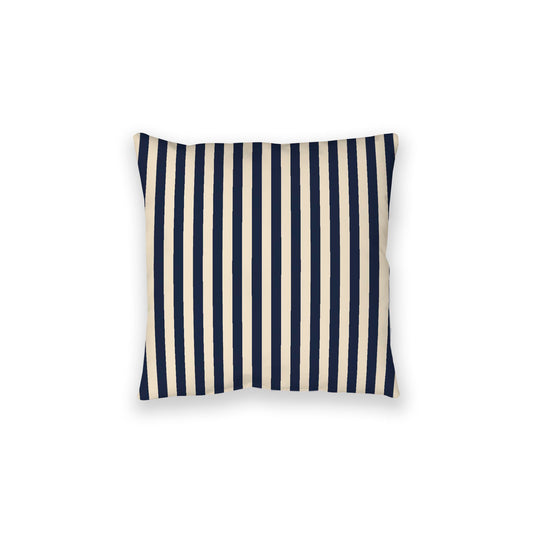 Beige Spun Polyester Floor Pillow, Bold Navy Blue Bars on Top, Beige Bottom, 28 x 28 inches