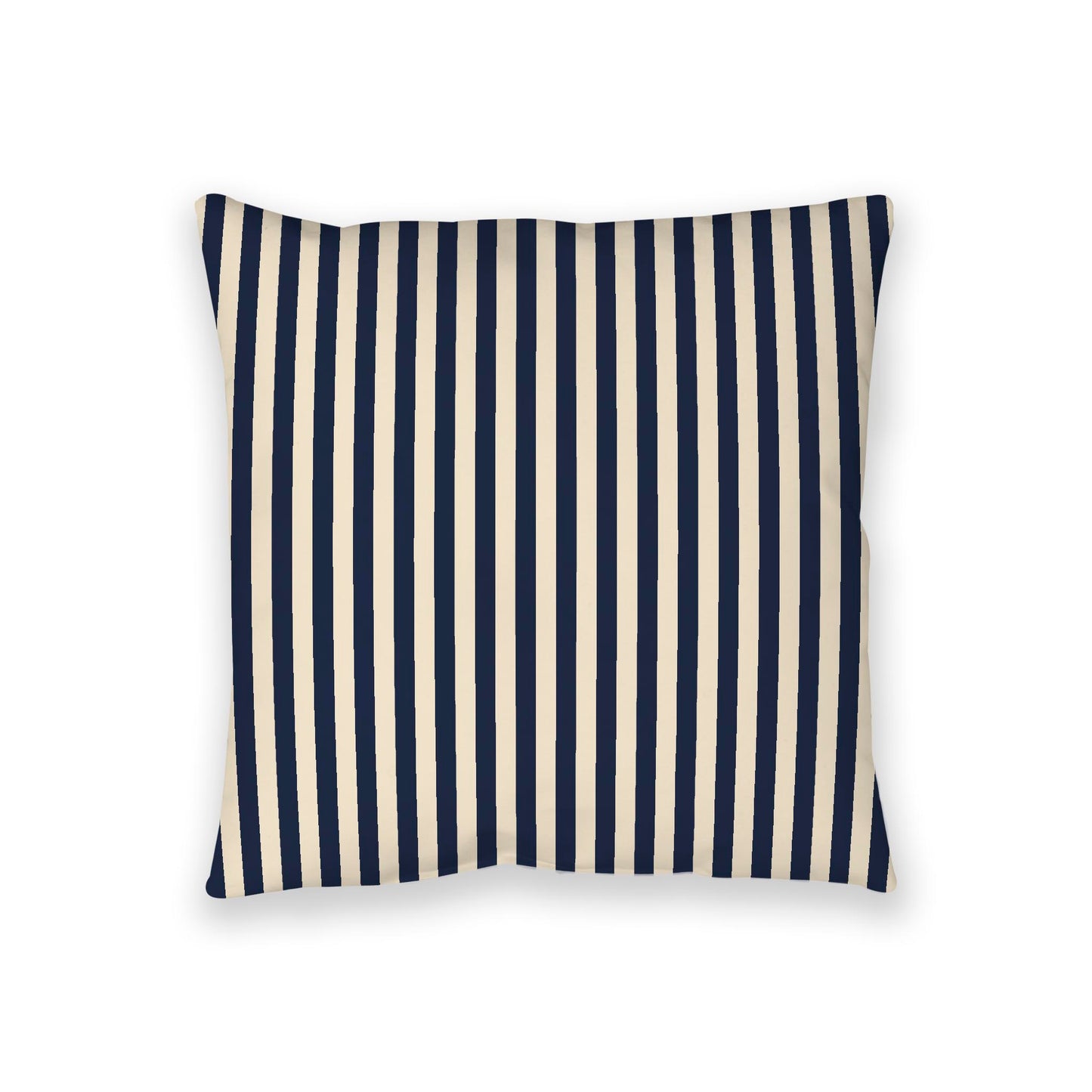 Beige Spun Polyester Floor Pillow, Bold Navy Blue Bars on Top, Beige Bottom, 36 x 36 inches