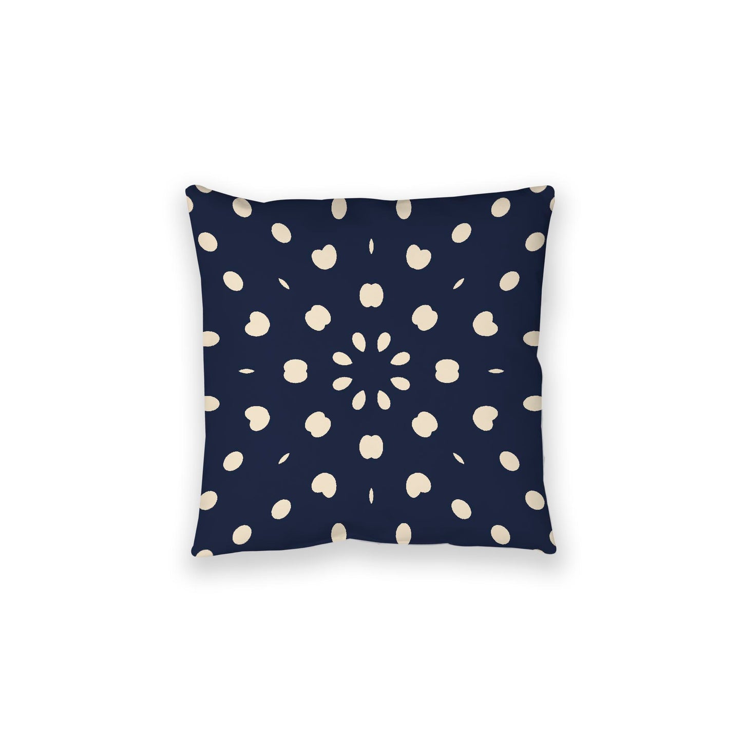 Navy Blue Spun Polyester Floor Pillow, Beige Burst Pattern on Top, Navy Blue Bottom, 28 x 28 inches