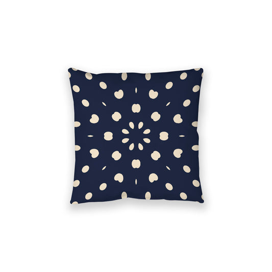 Navy Blue Spun Polyester Floor Pillow, Beige Burst Pattern on Top, Navy Blue Bottom, 28 x 28 inches