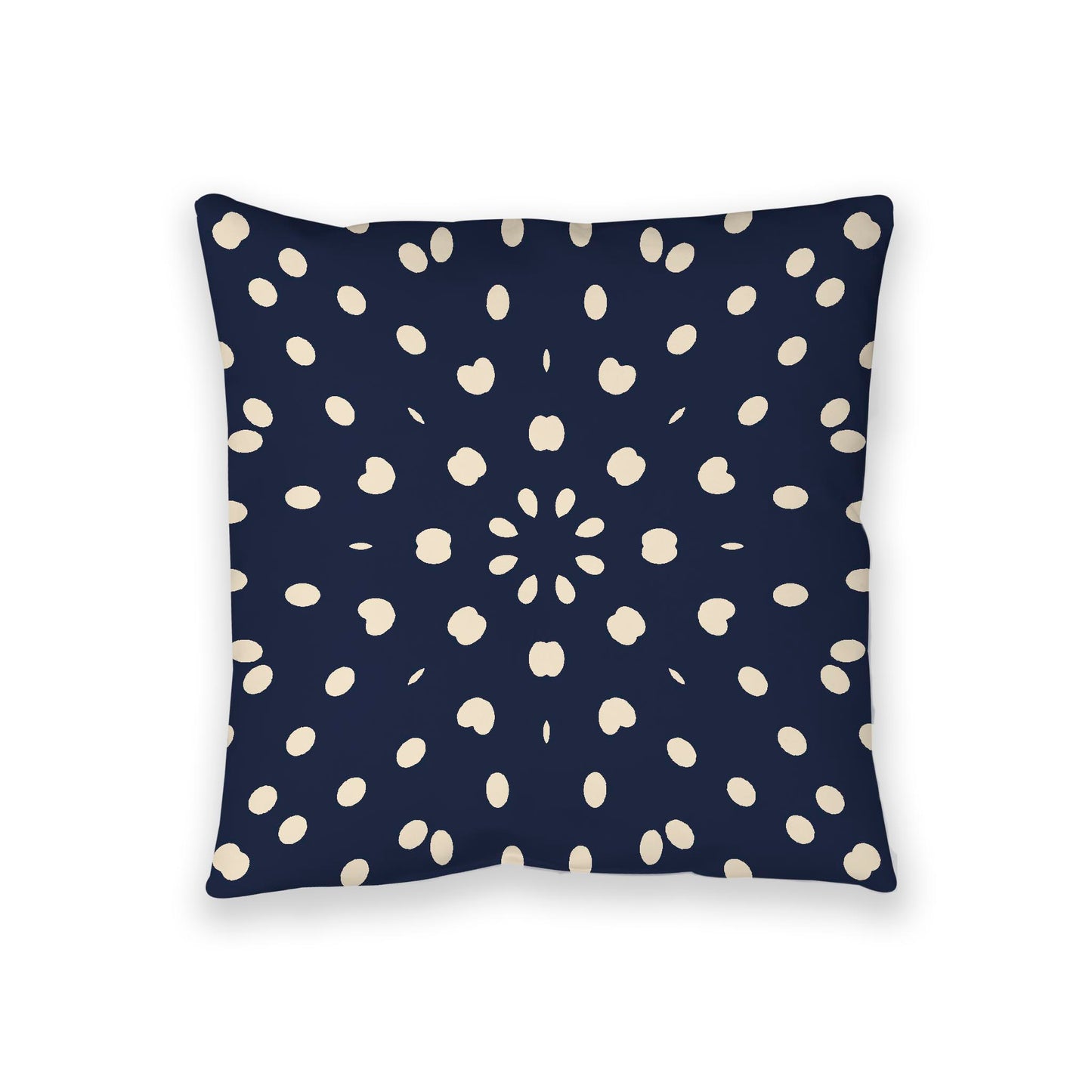 Navy Blue Spun Polyester Floor Pillow, Beige Burst Pattern on Top, Navy Blue Bottom, 36 x 36 inches