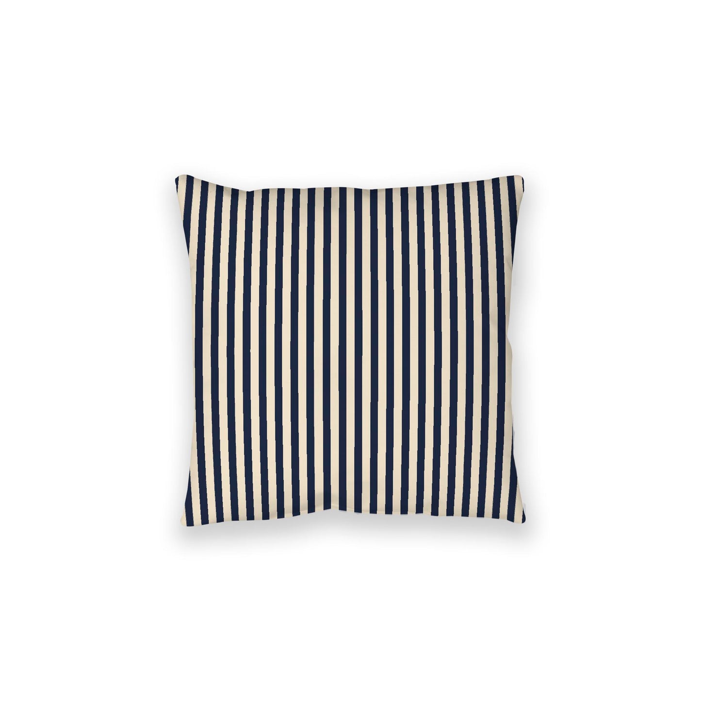 Beige Spun Polyester Floor Pillow, Thin Navy Blue Bars on Top, Beige Bottom, 28 x 28 inches