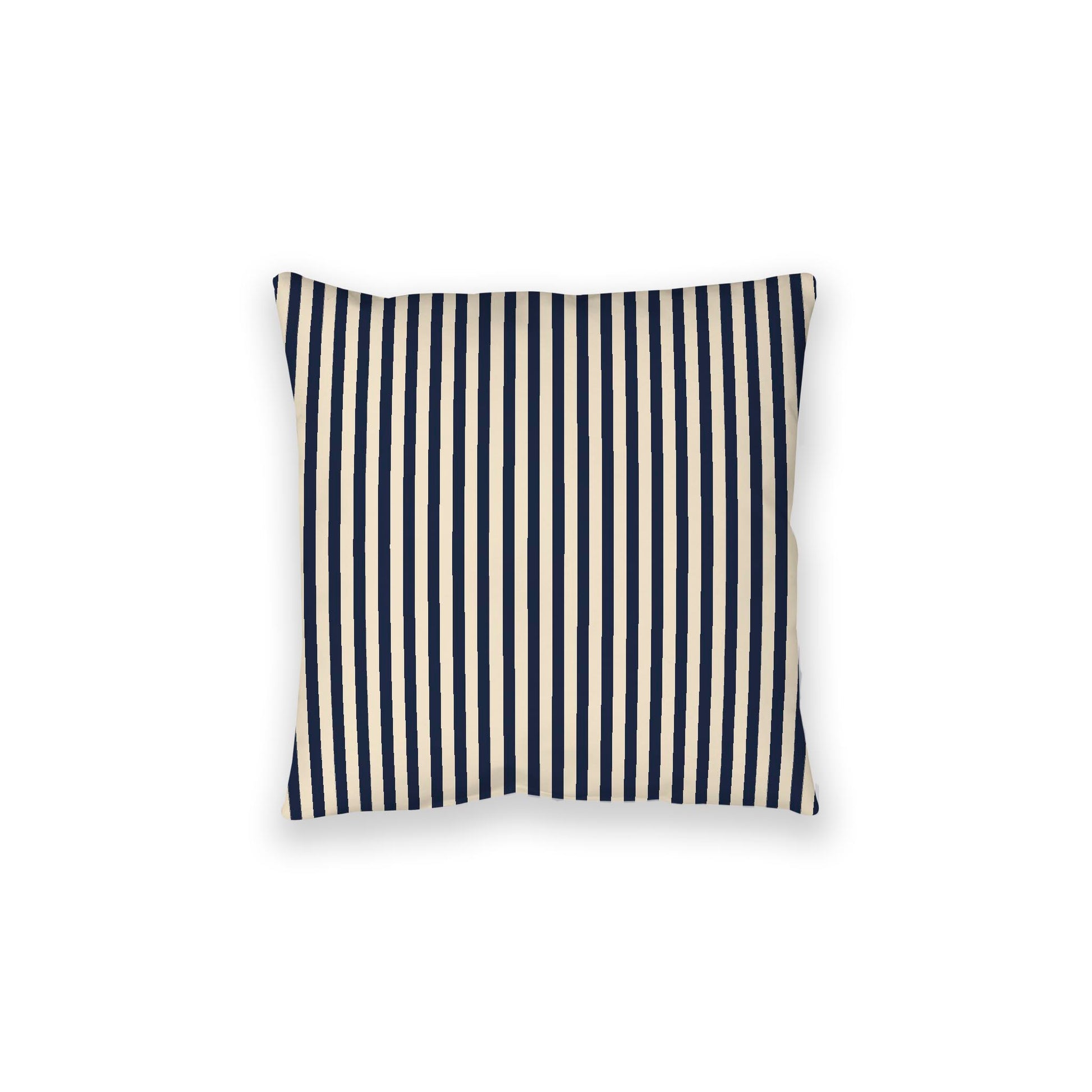 Beige Spun Polyester Floor Pillow, Thin Navy Blue Bars on Top, Beige Bottom, 28 x 28 inches