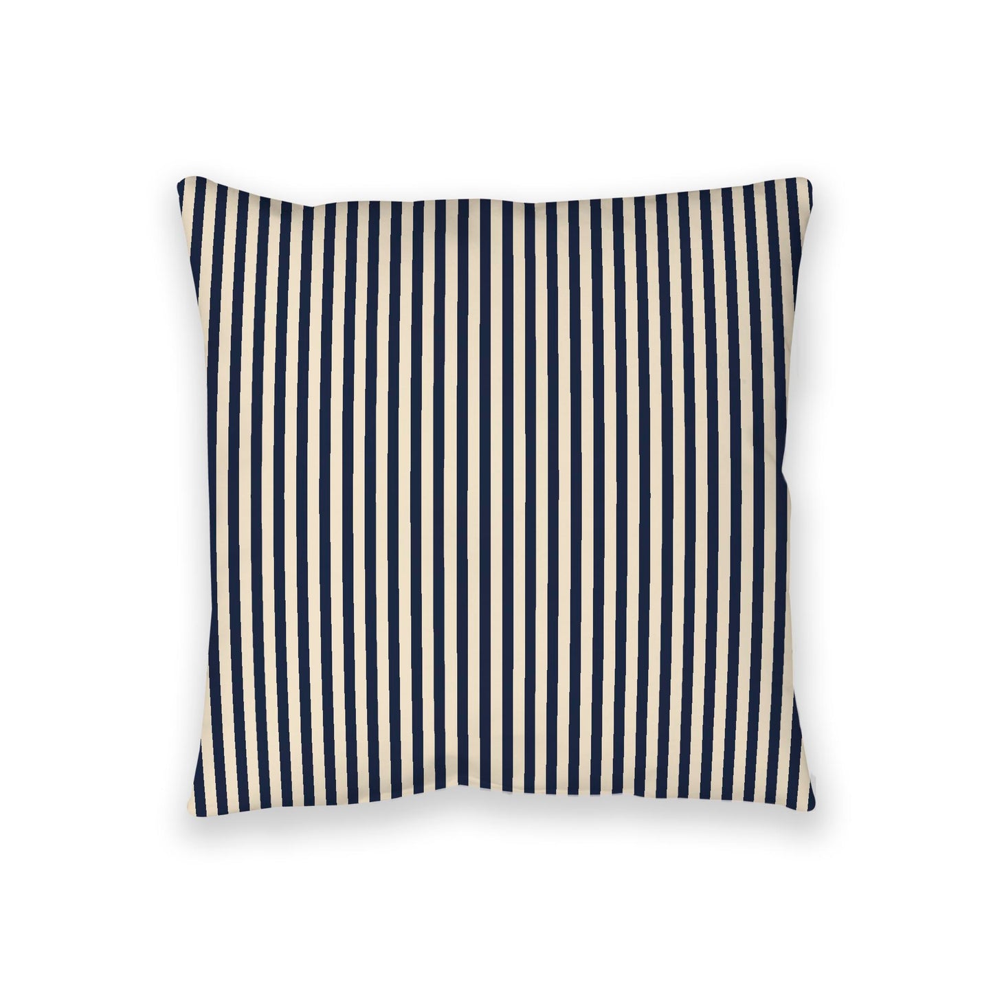Beige Spun Polyester Floor Pillow, Thin Navy Blue Bars on Top, Beige Bottom, 36 x 36 inches
