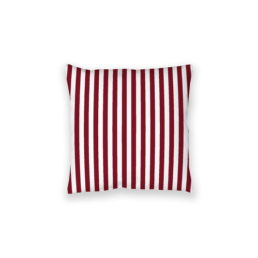 White Spun Polyester Floor Pillow, Bold Burgundy Red Bars on Top, White Bottom, 28 x 28 inches
