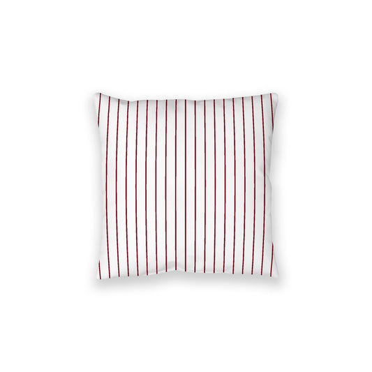 White Spun Polyester Floor Pillow, Burgundy Red Stripes on Top, White Bottom, 28 x 28 inches