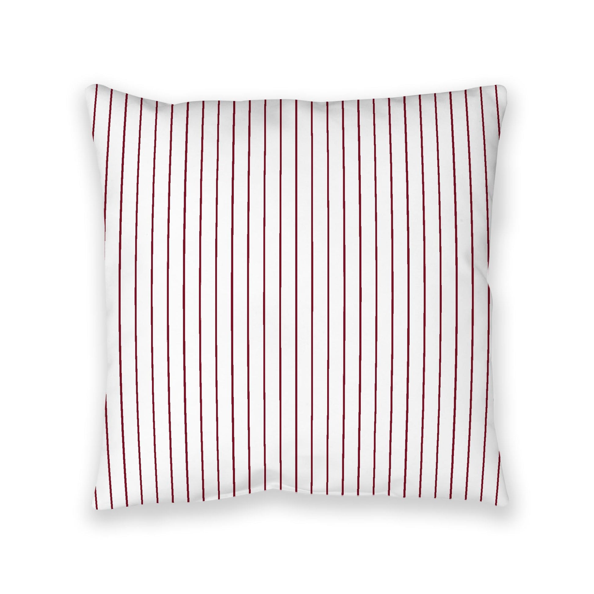 White Spun Polyester Floor Pillow, Burgundy Red Stripes on Top, White Bottom, 40 x 40 inches