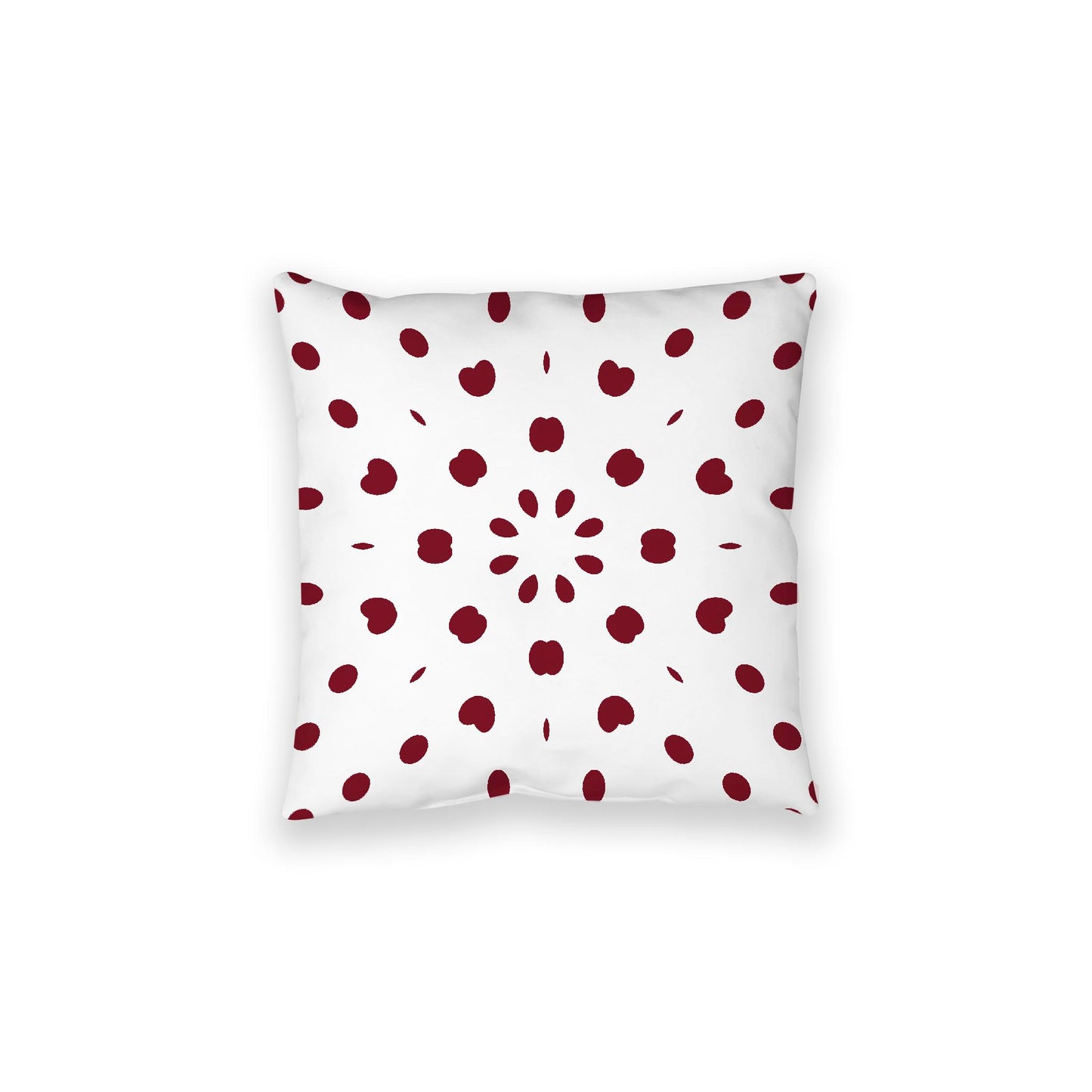 White Spun Polyester Floor Pillow, Burgundy Red Burst on Top, White Bottom, 28 x 28 inches