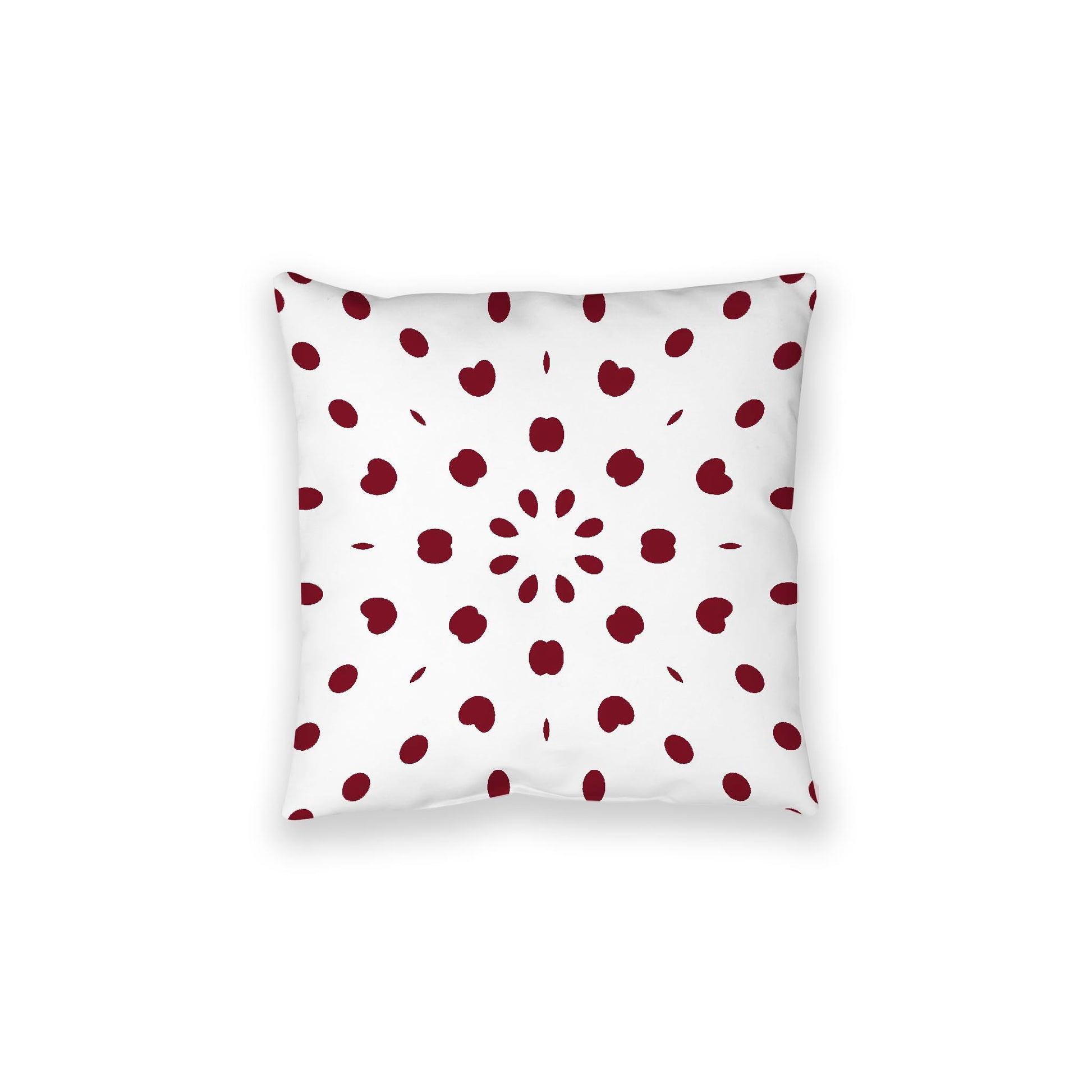 White Spun Polyester Floor Pillow, Burgundy Red Burst on Top, White Bottom, 28 x 28 inches
