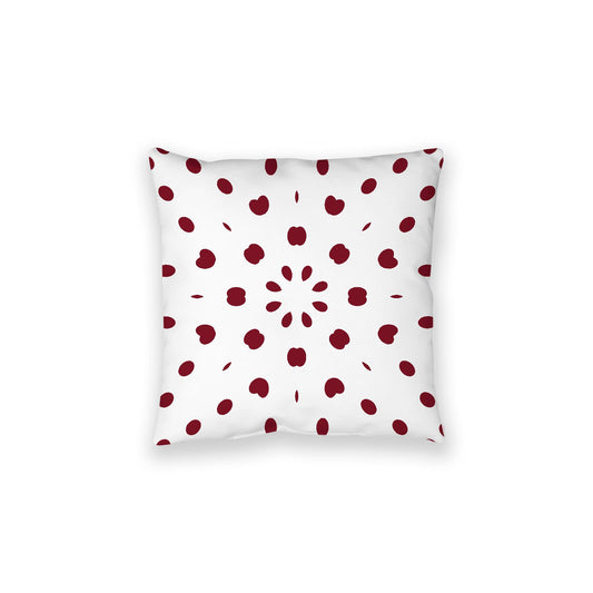 White Spun Polyester Floor Pillow, Burgundy Red Burst on Top, White Bottom, 28 x 28 inches