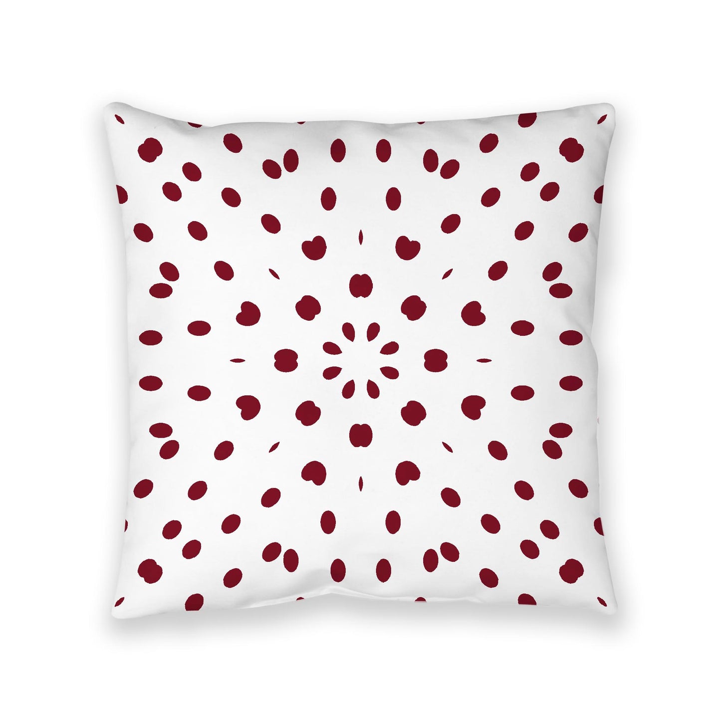 White Spun Polyester Floor Pillow, Burgundy Red Burst on Top, White Bottom, 40 x 40 inches