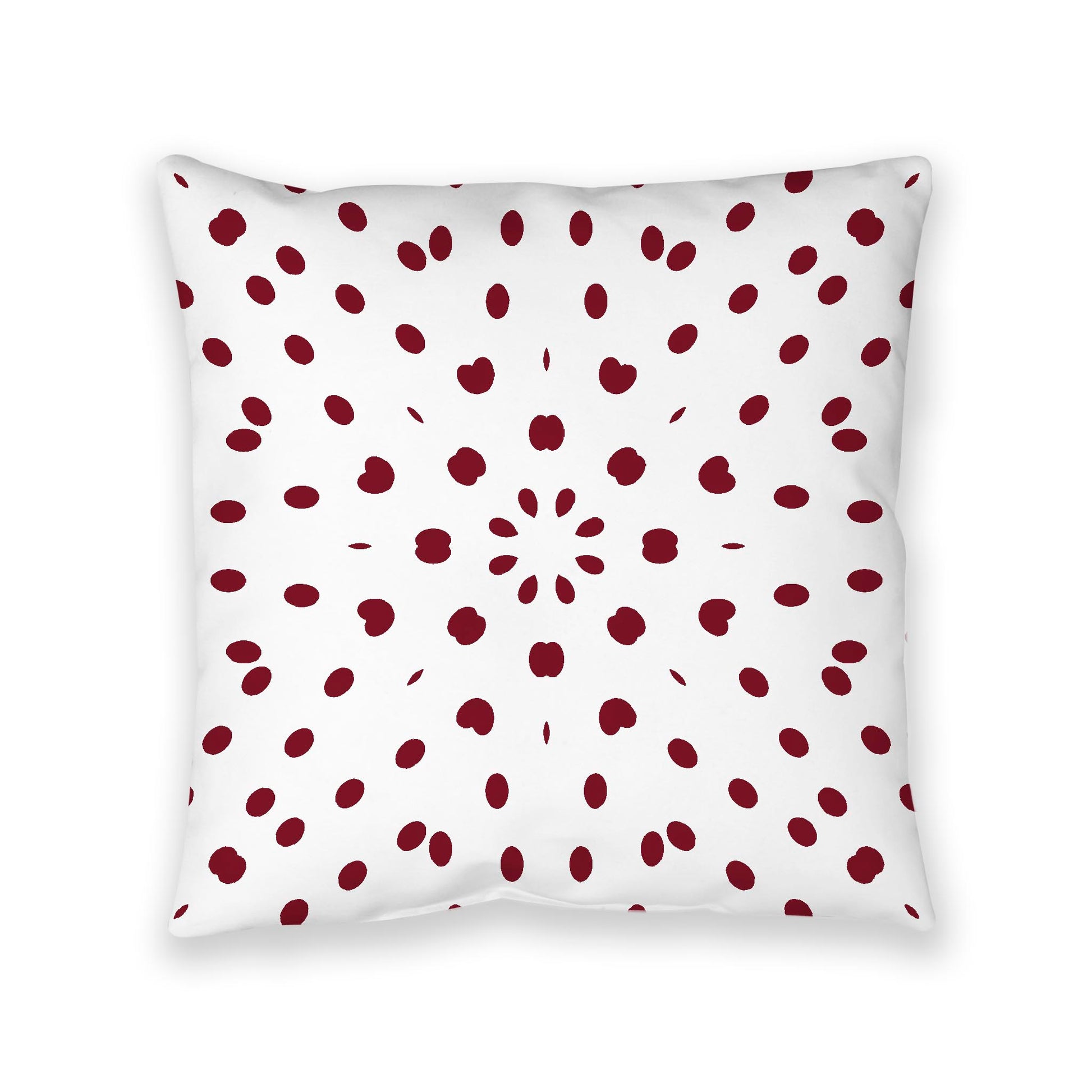 White Spun Polyester Floor Pillow, Burgundy Red Burst on Top, White Bottom, 40 x 40 inches