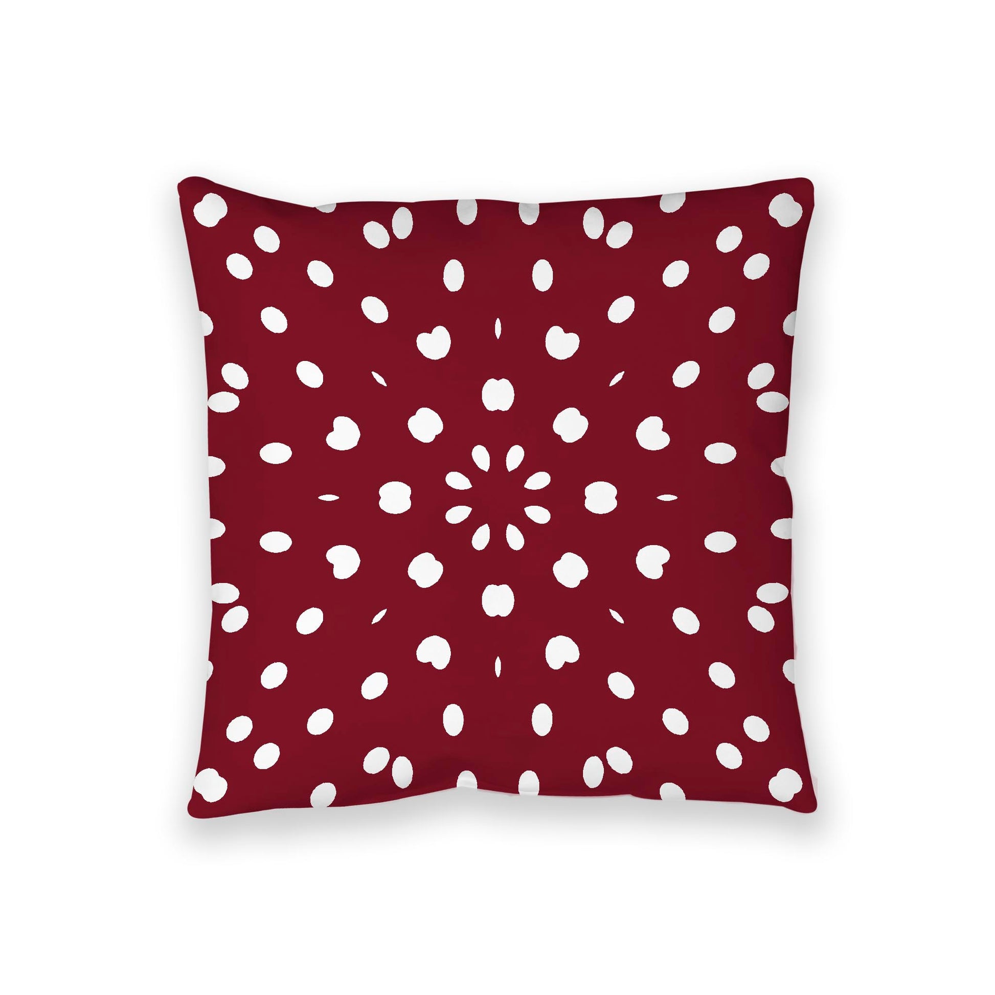Burgundy Red Spun Polyester Floor Pillow, White Burst Pattern on Top, Burgundy Red Bottom, 36 x 36 inches
