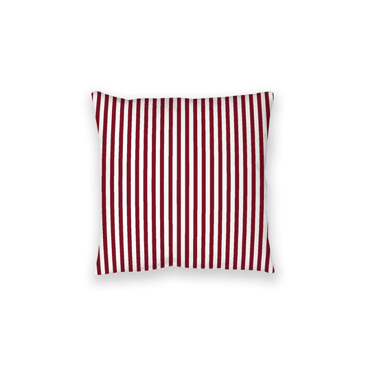 White Spun Polyester Floor Pillow, Thin Burgundy Red Bars on Top, White Bottom, 28 x 28 inches