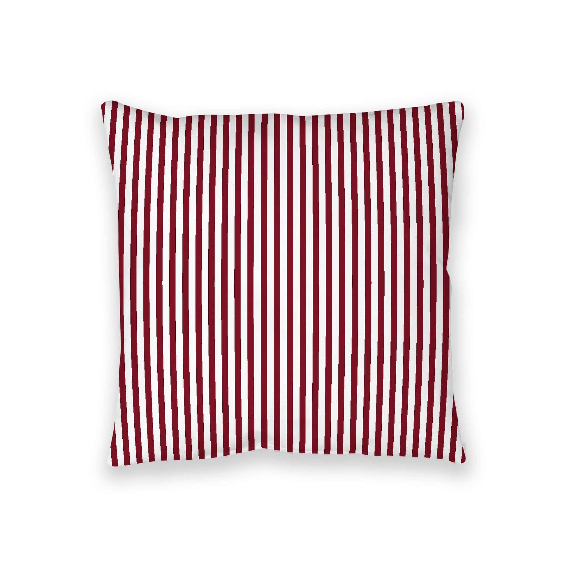 White Spun Polyester Floor Pillow, Thin Burgundy Red Bars on Top, White Bottom, 36 x 36 inches