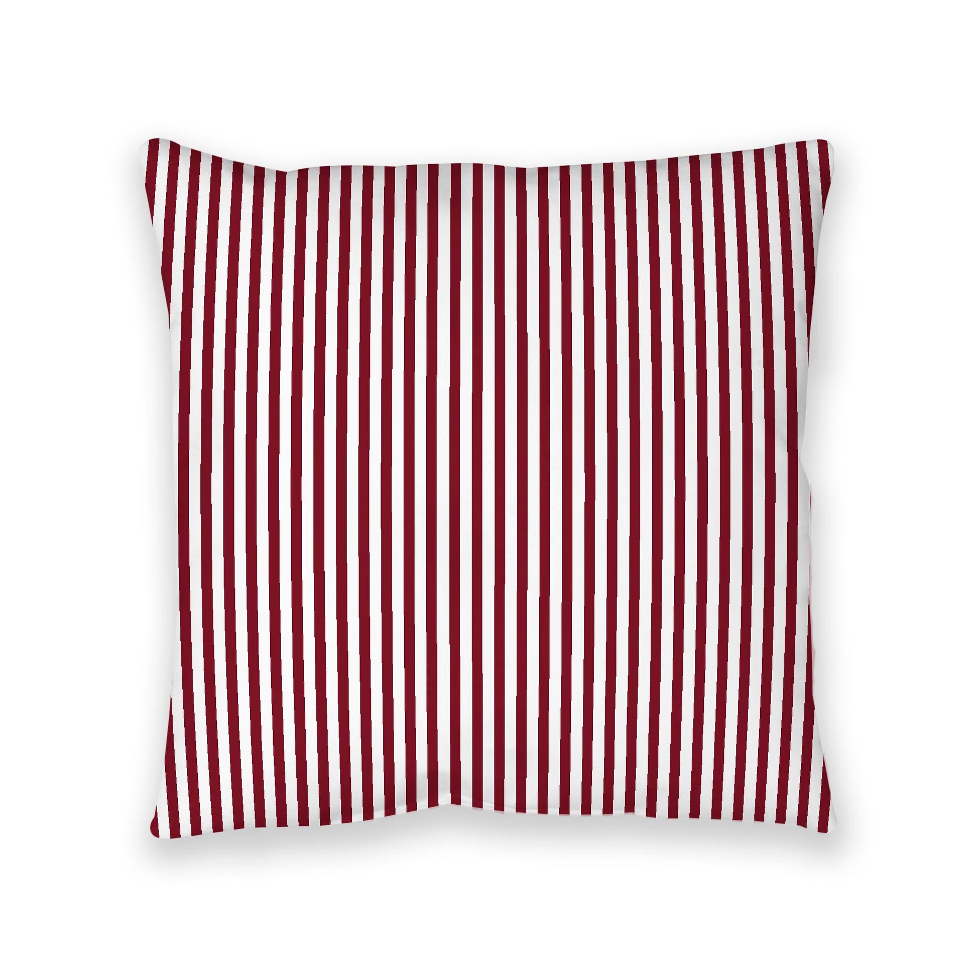 White Spun Polyester Floor Pillow, Thin Burgundy Red Bars on Top, White Bottom, 40 x 40 inches