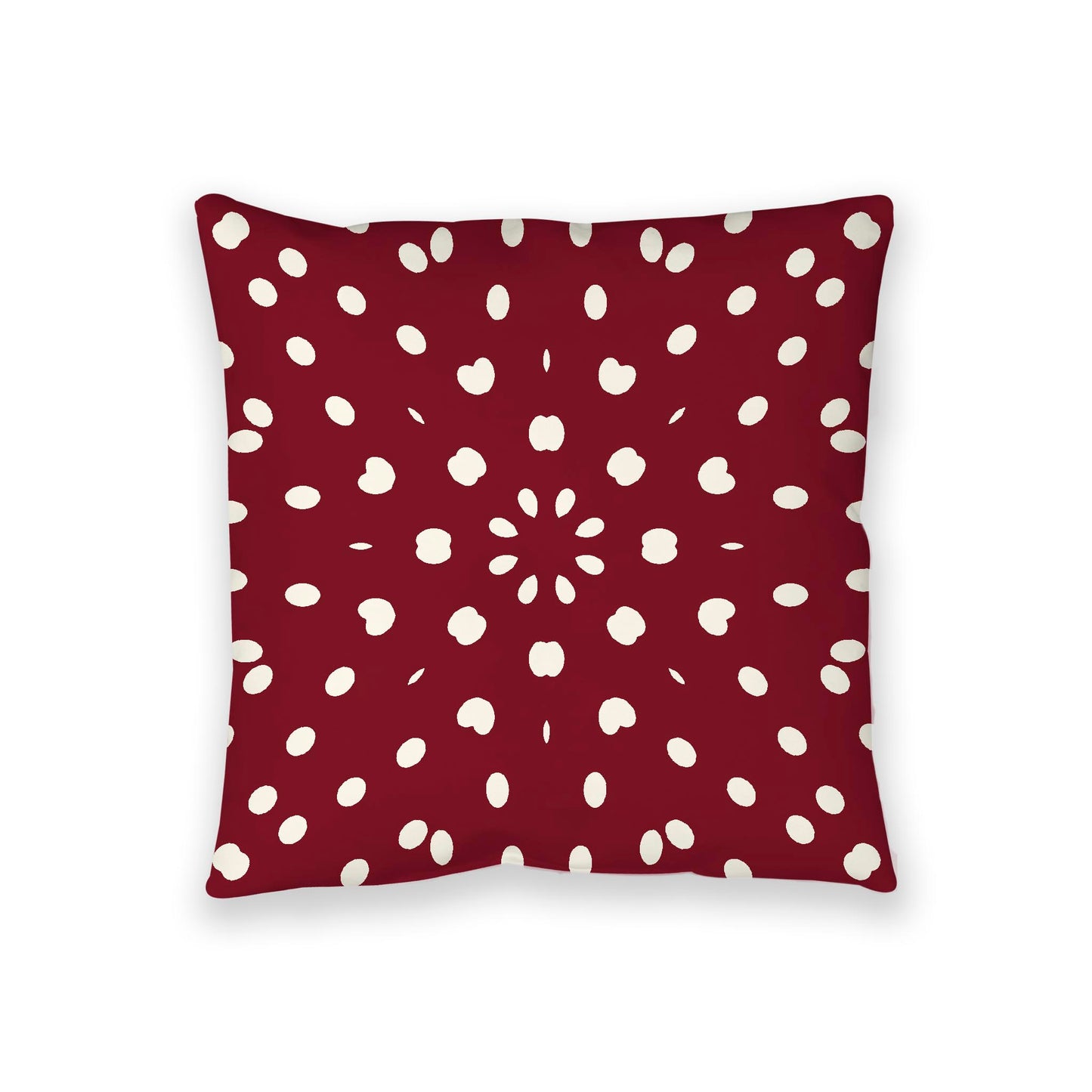 Burgundy Red Spun Polyester Floor Pillow, Pale Cream Burst Pattern on Top, Burgundy Red Bottom, 36 x 36 inches