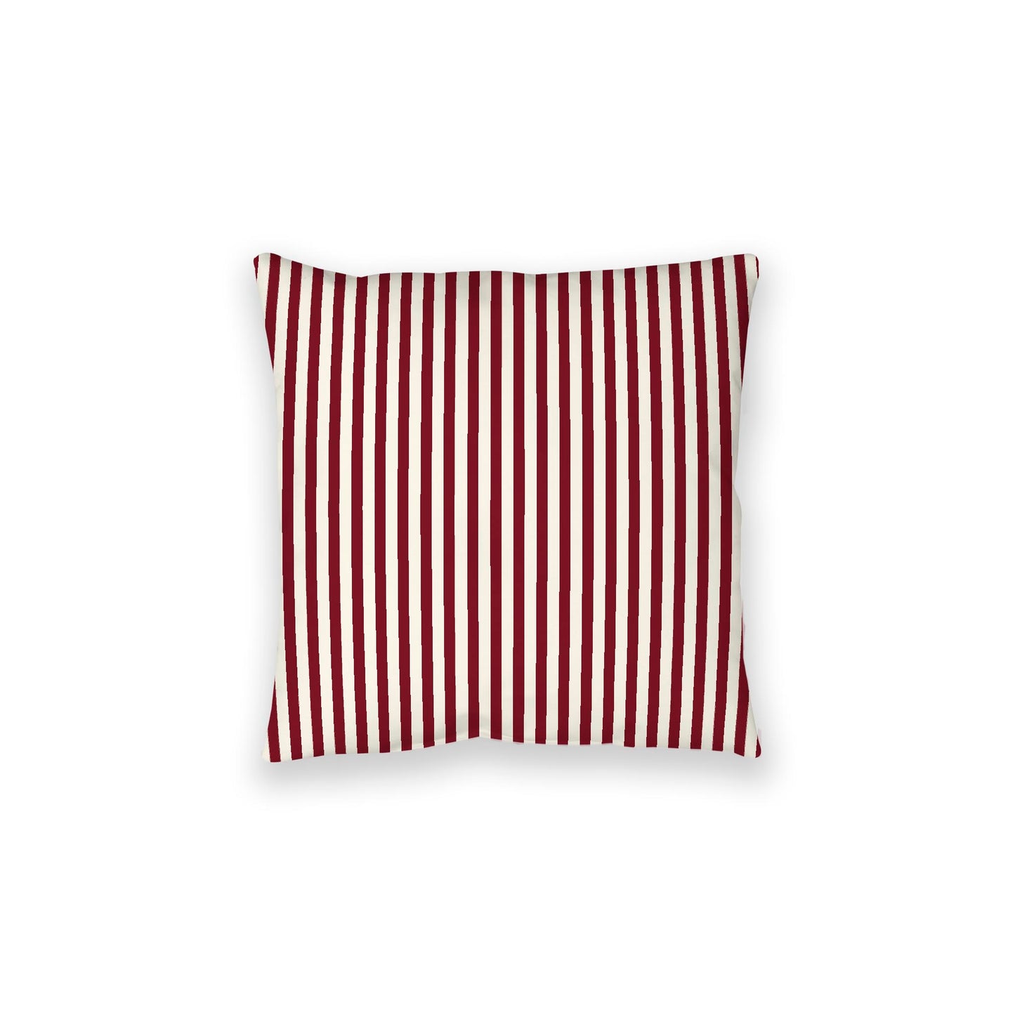 Pale Cream Spun Polyester Floor Pillow, Thin Burgundy Red Bars on Top, Pale Cream Bottom, 28 x 28 inches