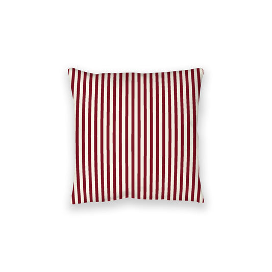 Pale Cream Spun Polyester Floor Pillow, Thin Burgundy Red Bars on Top, Pale Cream Bottom, 28 x 28 inches