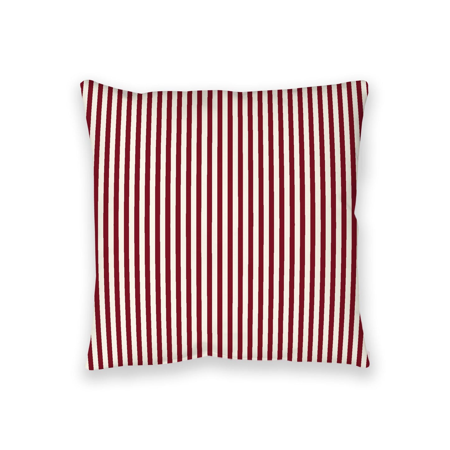 Pale Cream Spun Polyester Floor Pillow, Thin Burgundy Red Bars on Top, Pale Cream Bottom, 36 x 36 inches