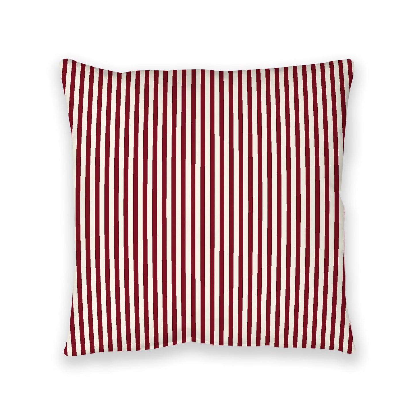 Pale Cream Spun Polyester Floor Pillow, Thin Burgundy Red Bars on Top, Pale Cream Bottom, 40 x 40 inches