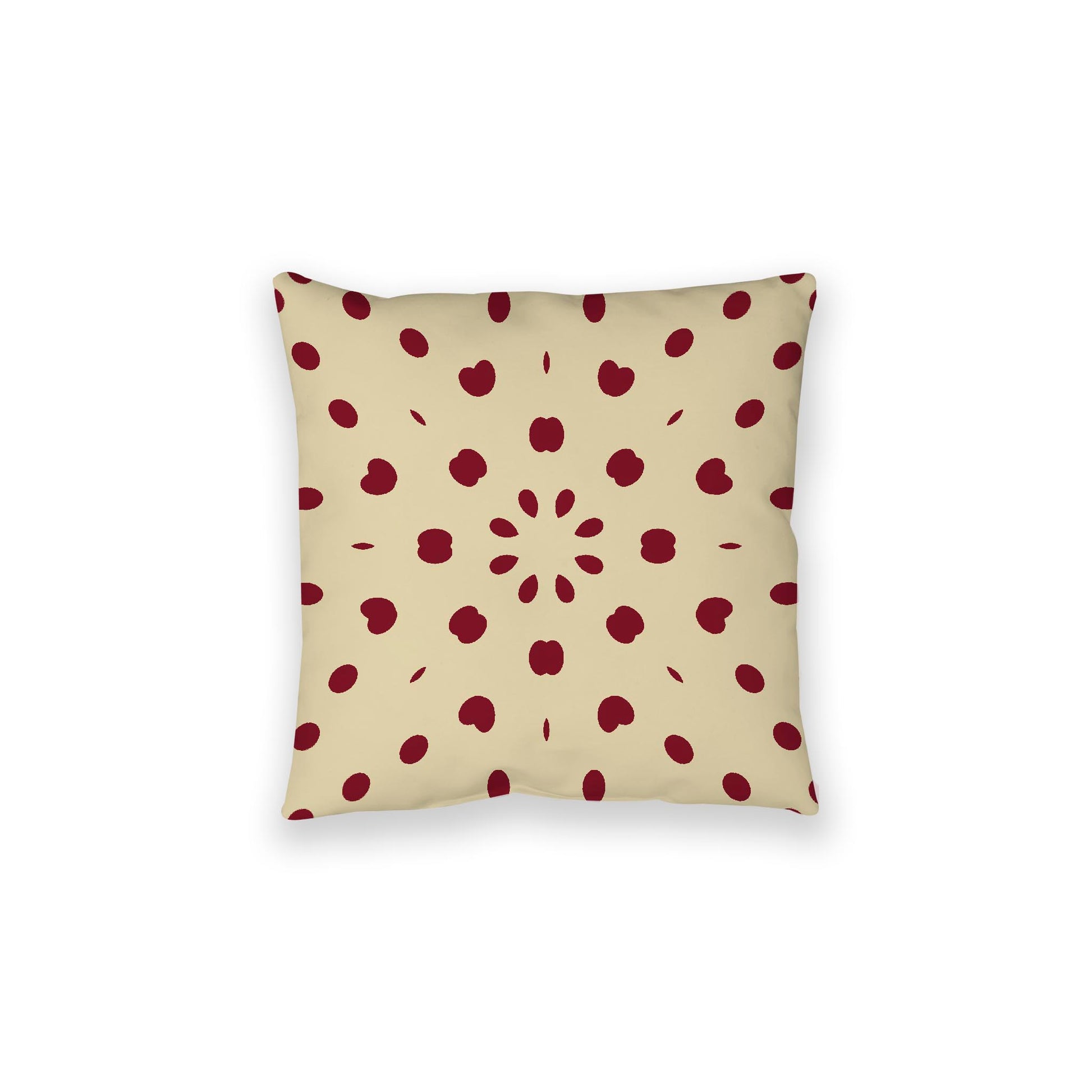 Desert Sand Spun Polyester Floor Pillow, Burgundy Red Burst on Top, Desert Sand Bottom, 28 x 28 inches
