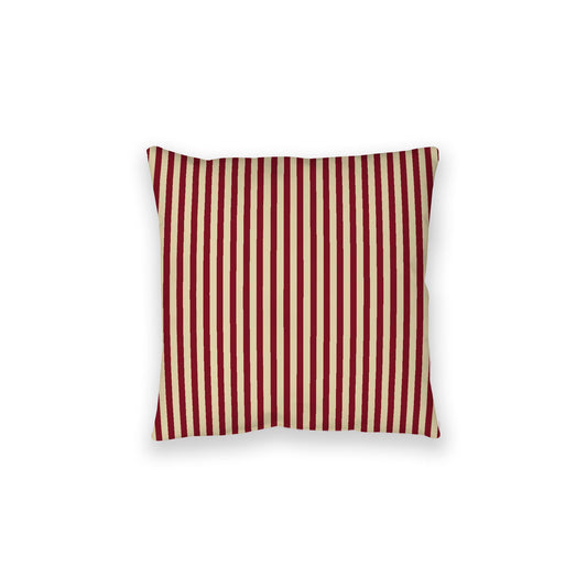Desert Sand Spun Polyester Floor Pillow, Thin Burgundy Red Bars on Top, Desert Sand Bottom, 28 x 28 inches