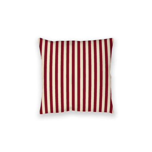 Beige Spun Polyester Floor Pillow, Bold Burgundy Red Bars on Top, Beige Bottom, 28 x 28 inches