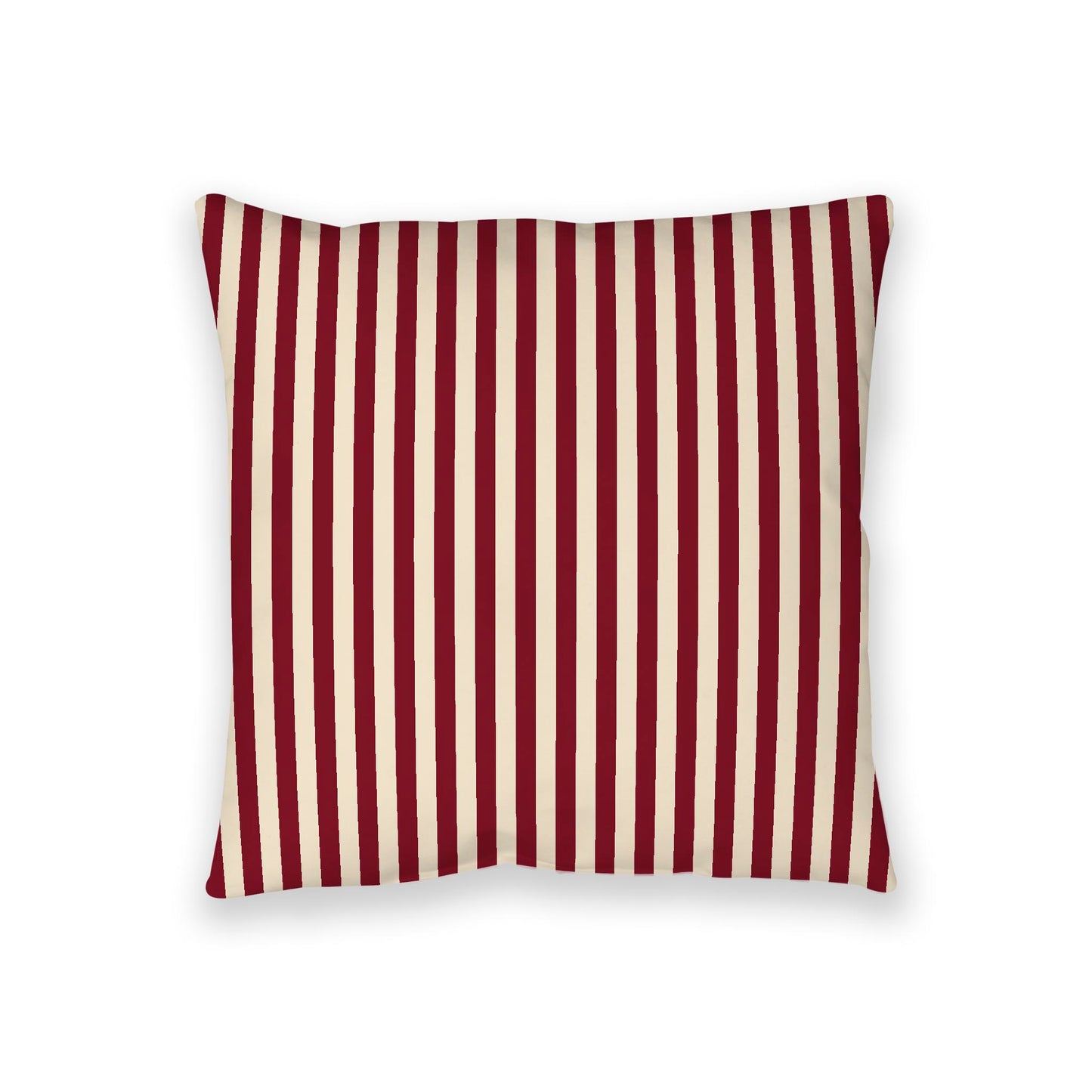Beige Spun Polyester Floor Pillow, Bold Burgundy Red Bars on Top, Beige Bottom, 36 x 36 inches