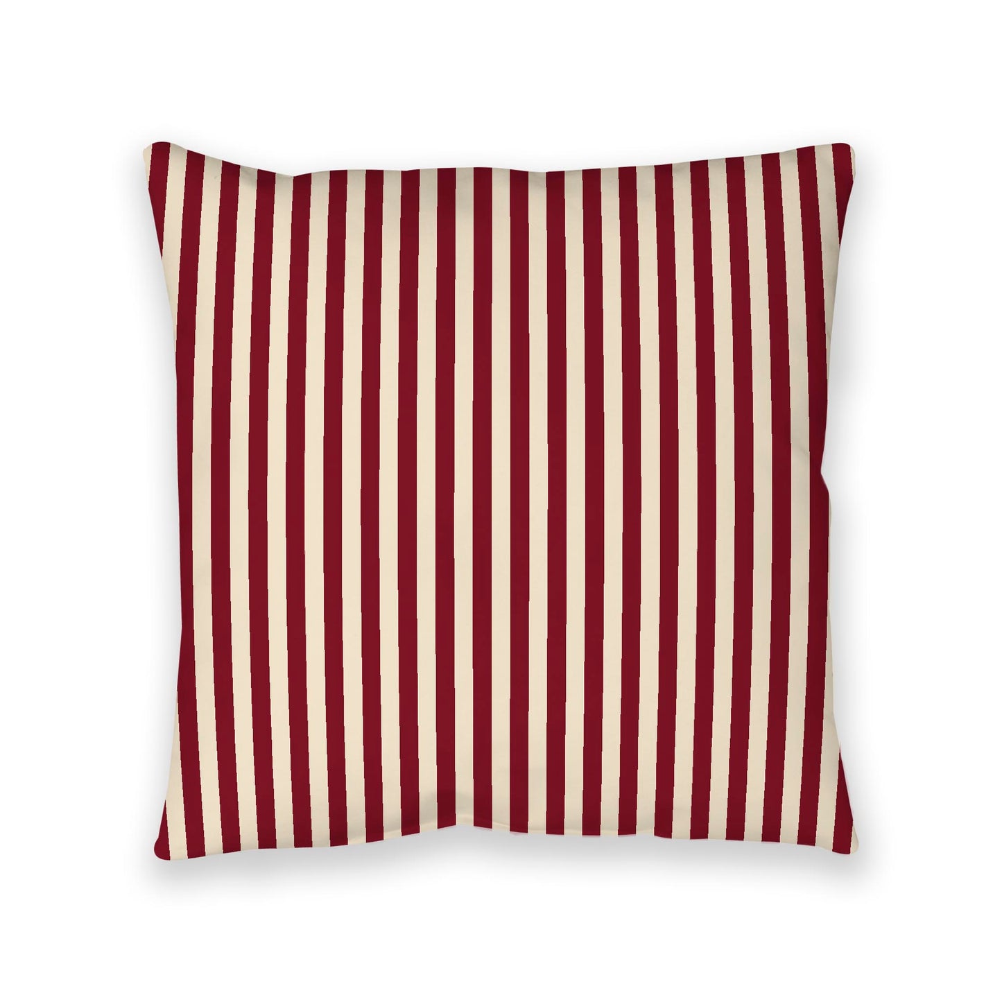 Beige Spun Polyester Floor Pillow, Bold Burgundy Red Bars on Top, Beige Bottom, 40 x 40 inches