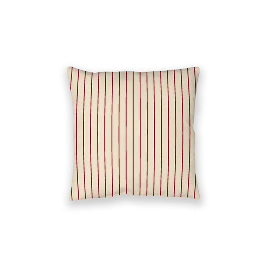 Beige Spun Polyester Floor Pillow, Burgundy Red Stripes on Top, Beige Bottom, 28 x 28 inches