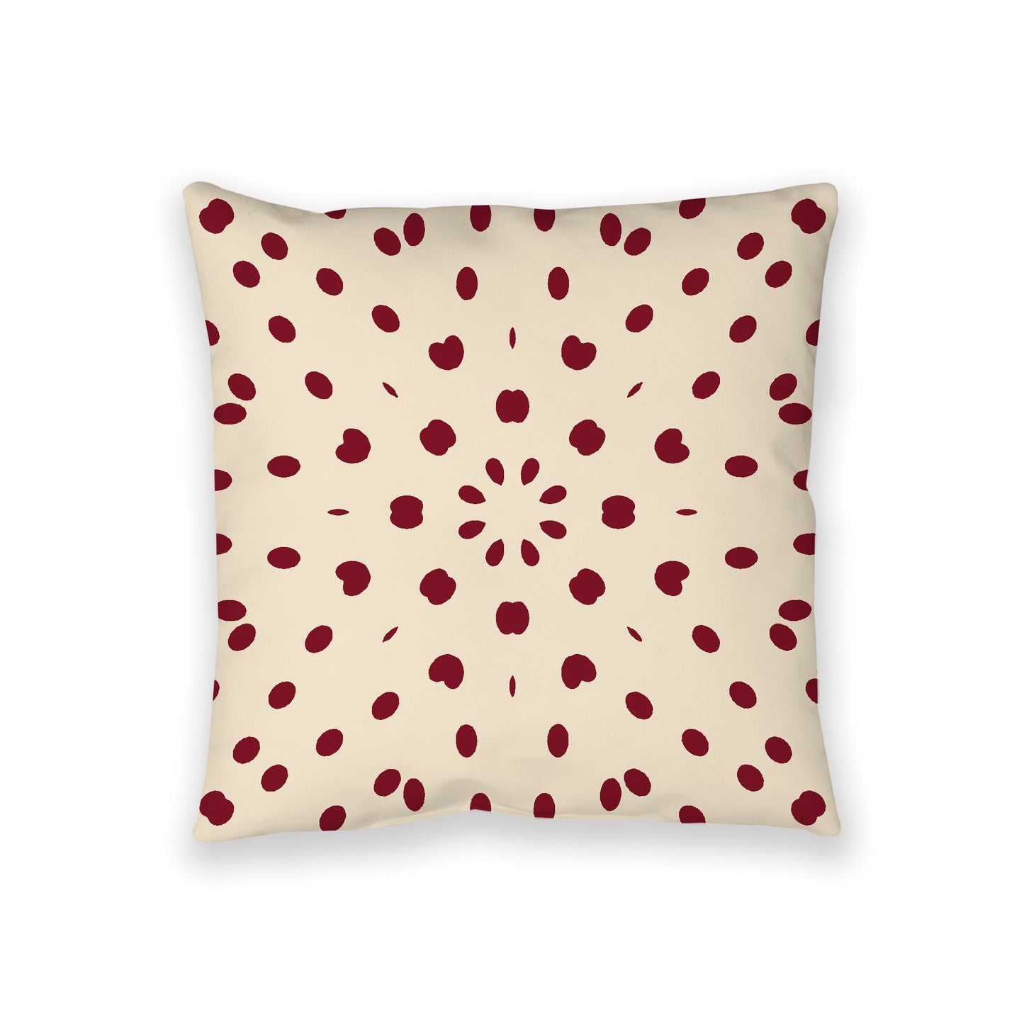 Beige Spun Polyester Floor Pillow, Burgundy Red Burst on Top, Beige Bottom, 36 x 36 inches