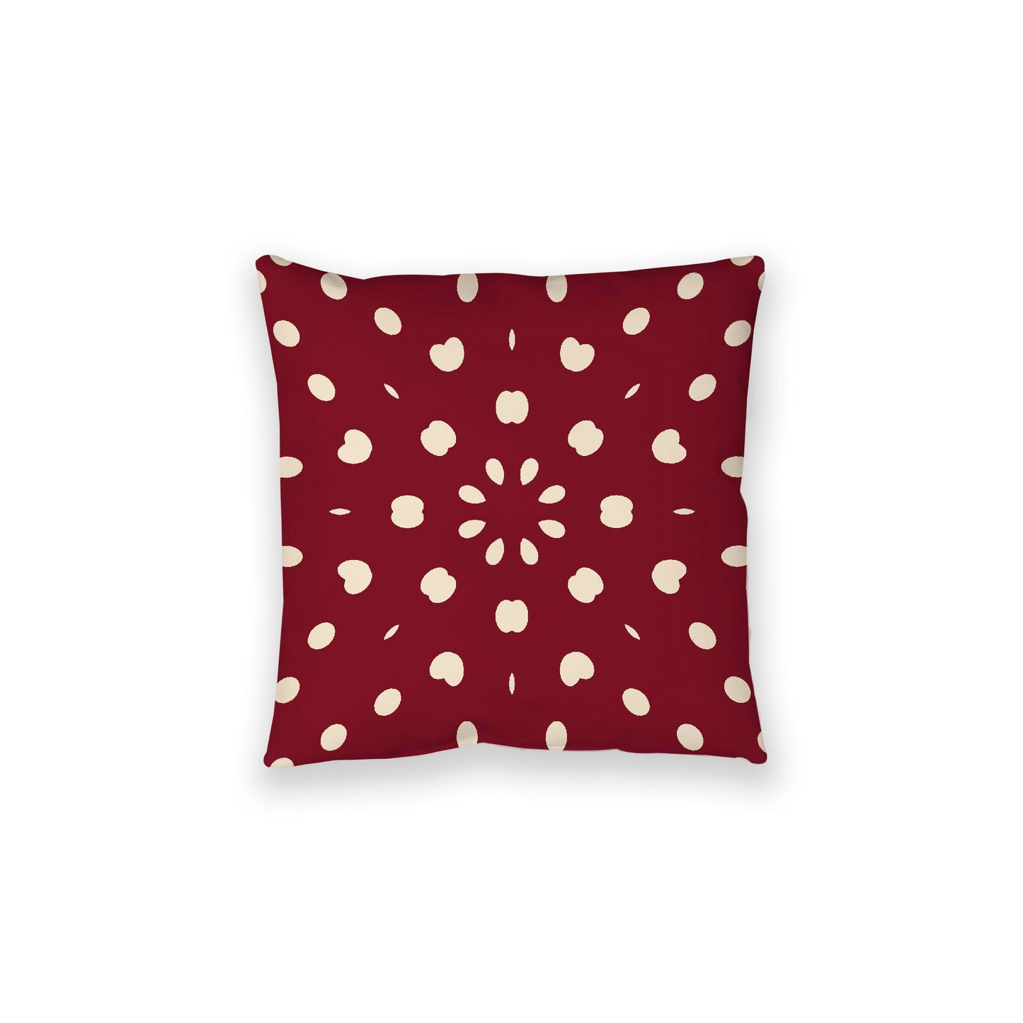 Burgundy Red Spun Polyester Floor Pillow, Beige Burst Pattern on Top, Burgundy Red Bottom, 28 x 28 inches