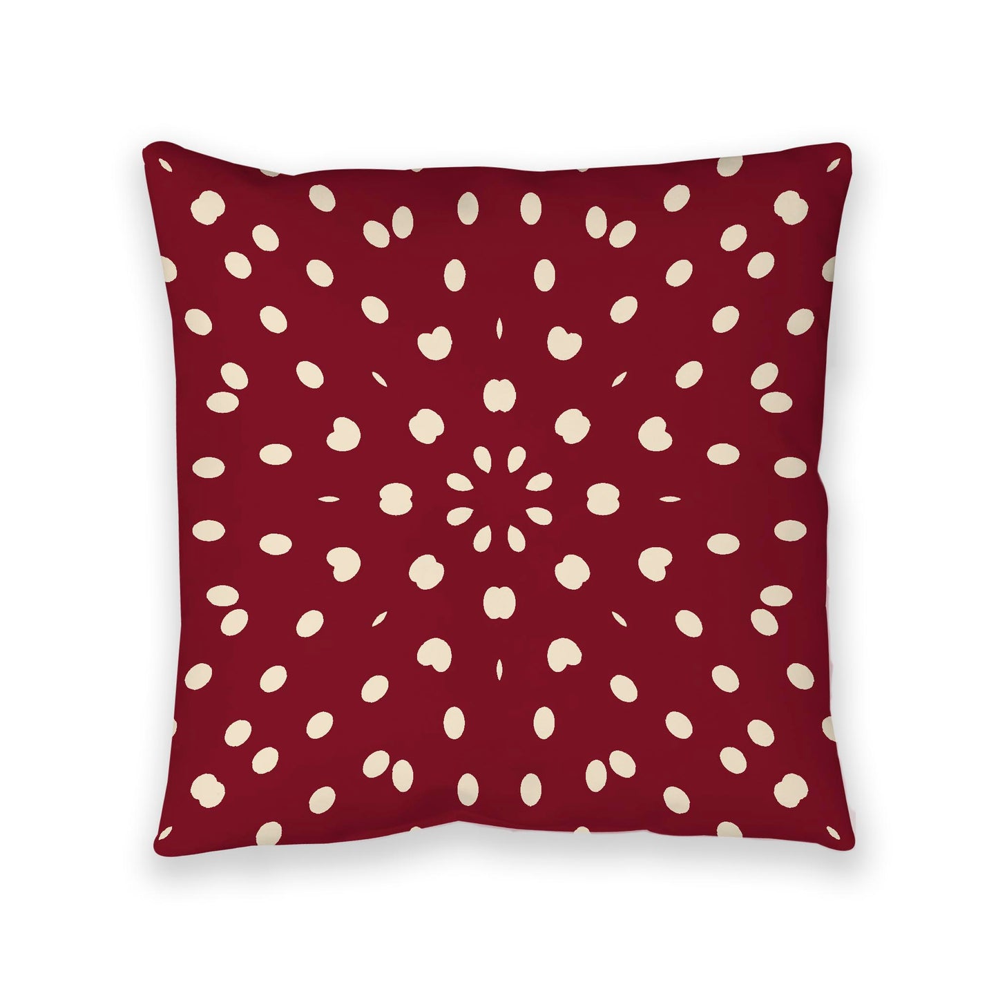 Burgundy Red Spun Polyester Floor Pillow, Beige Burst Pattern on Top, Burgundy Red Bottom, 40 x 40 inches