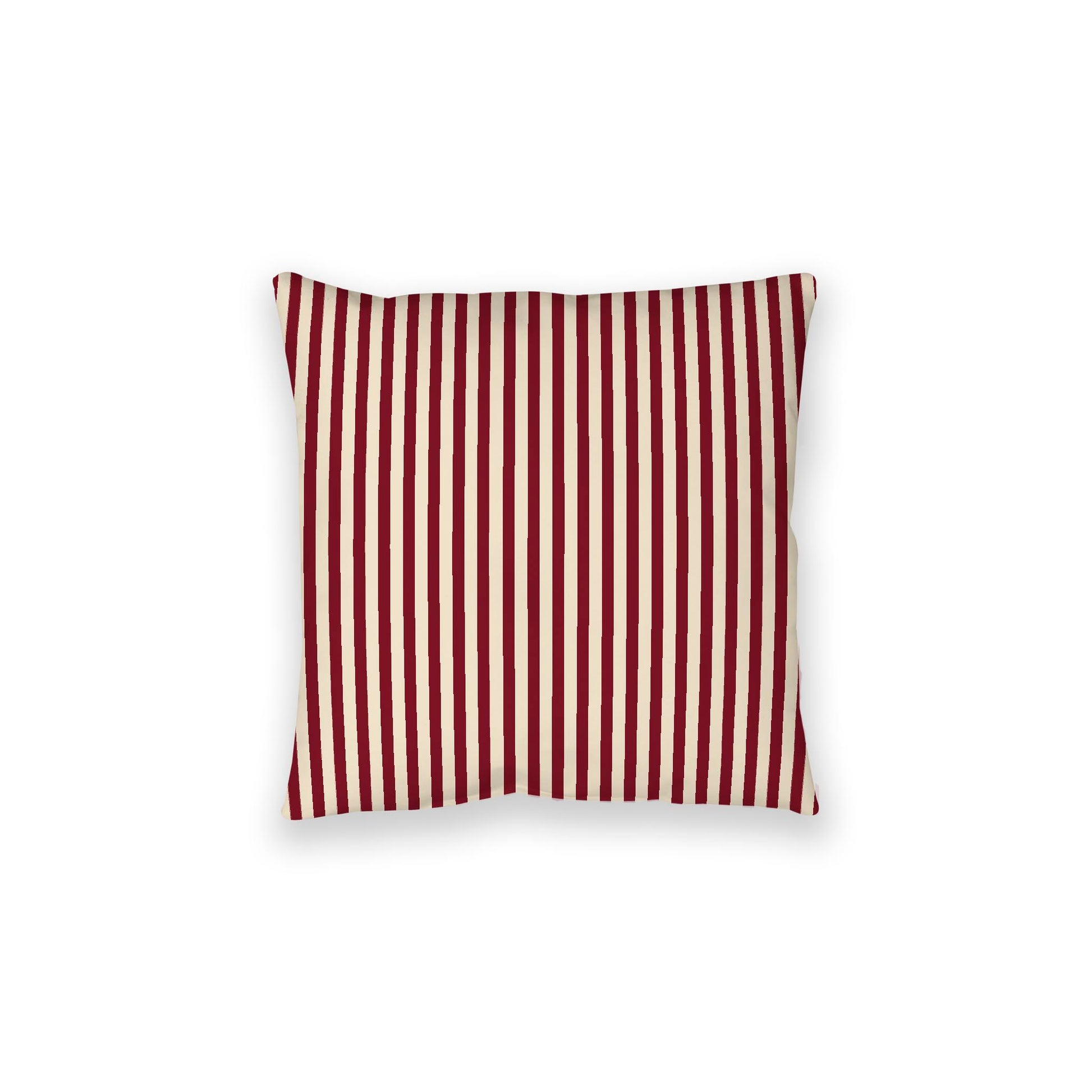 Beige Spun Polyester Floor Pillow, Thin Burgundy Red Bars on Top, Beige Bottom, 28 x 28 inches
