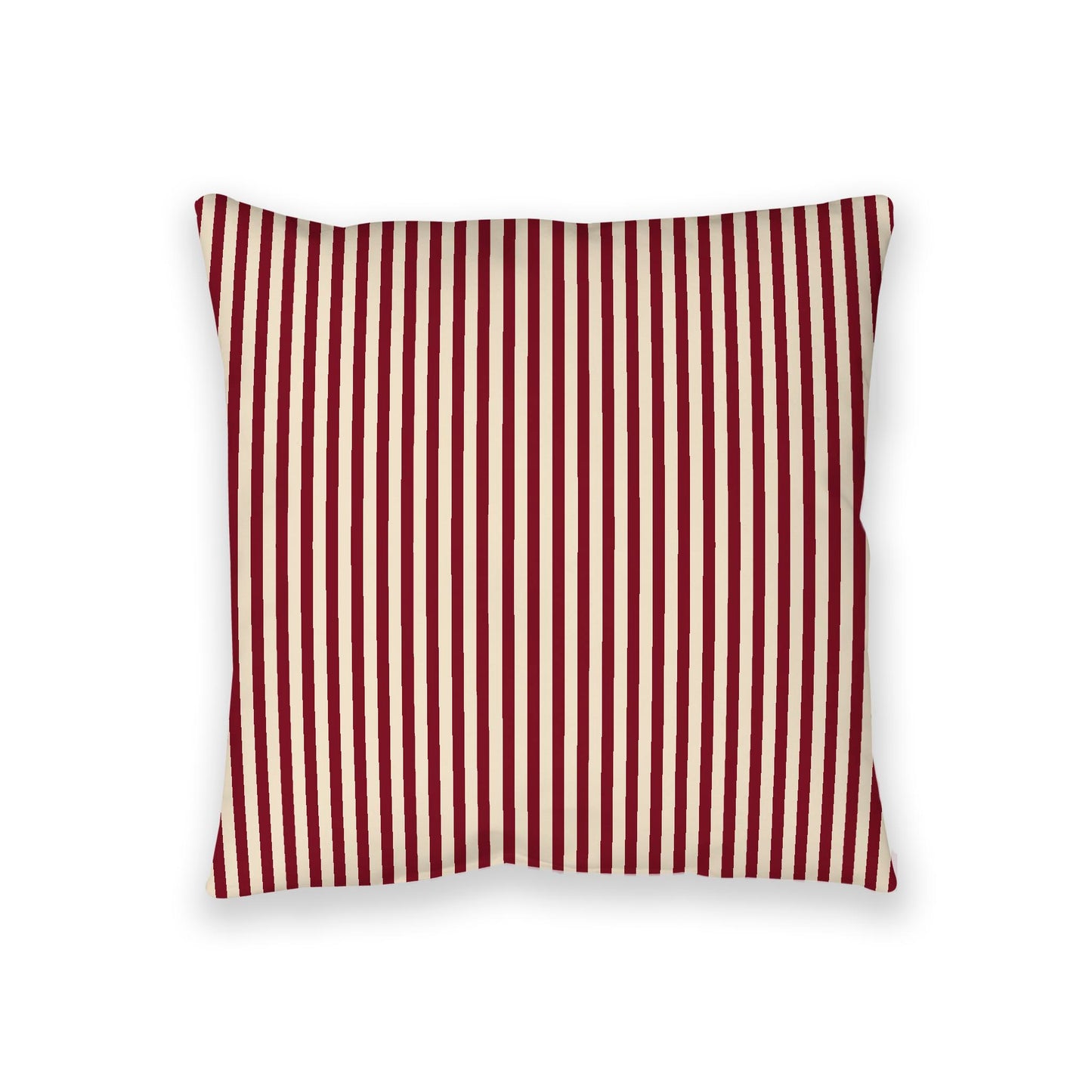 Beige Spun Polyester Floor Pillow, Thin Burgundy Red Bars on Top, Beige Bottom, 36 x 36 inches