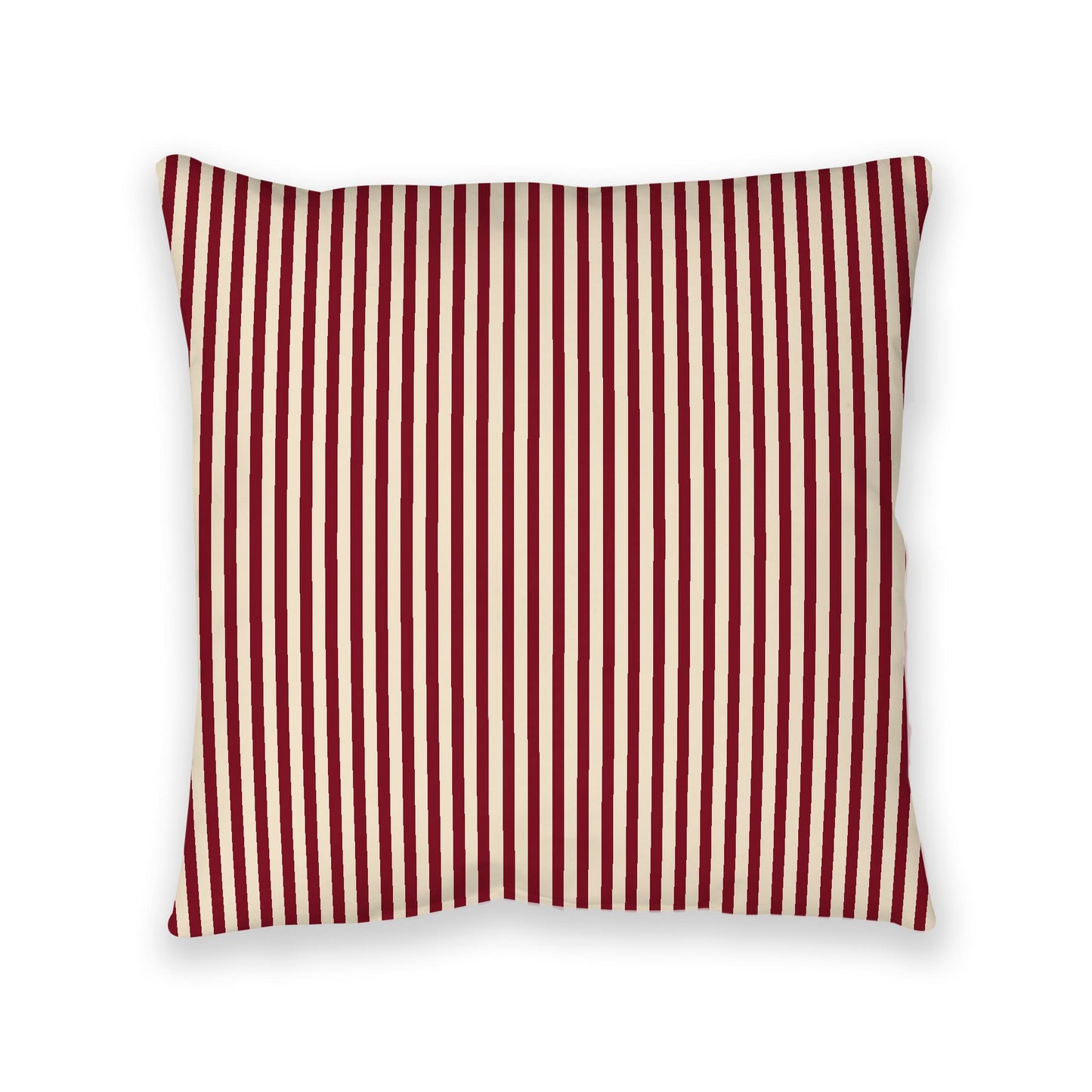 Beige Spun Polyester Floor Pillow, Thin Burgundy Red Bars on Top, Beige Bottom, 40 x 40 inches