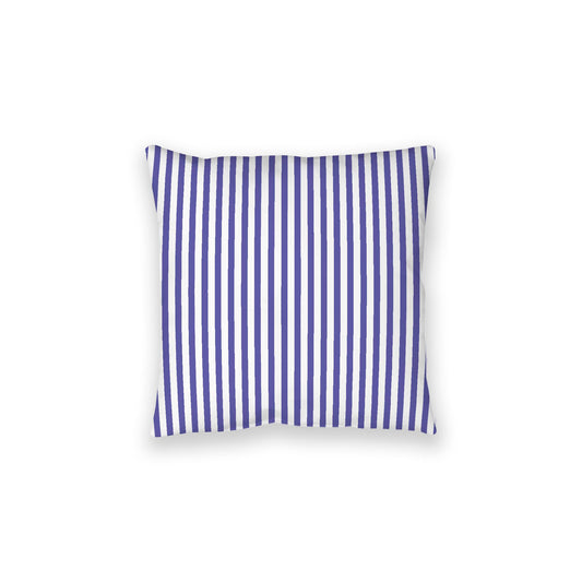 White Spun Polyester Floor Pillow, Thin Purple Bars on Top, White Bottom, 28 x 28 inches