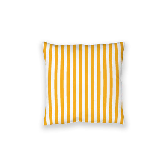 White Spun Polyester Floor Pillow, Bold Yellow-Orange Bars on Top, White Bottom, 28 x 28 inches