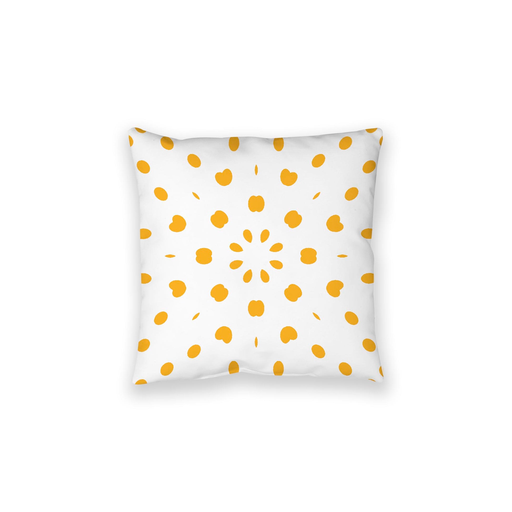 White Spun Polyester Floor Pillow, Yellow-Orange Burst on Top, White Bottom, 28 x 28 inches
