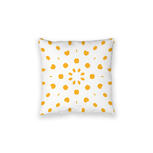 White Spun Polyester Floor Pillow, Yellow-Orange Burst on Top, White Bottom, 28 x 28 inches